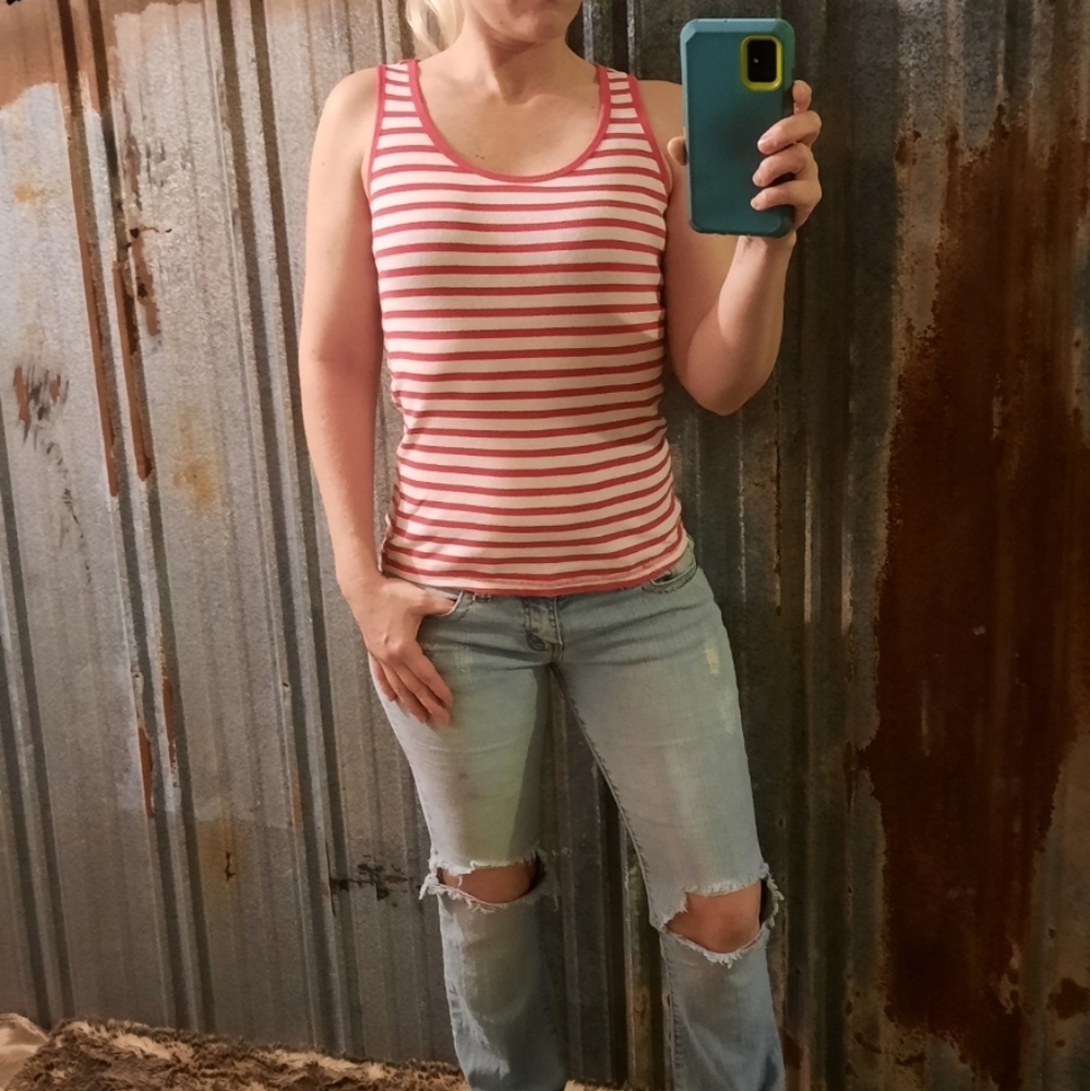 Pink & White Striped Muscle Shirt